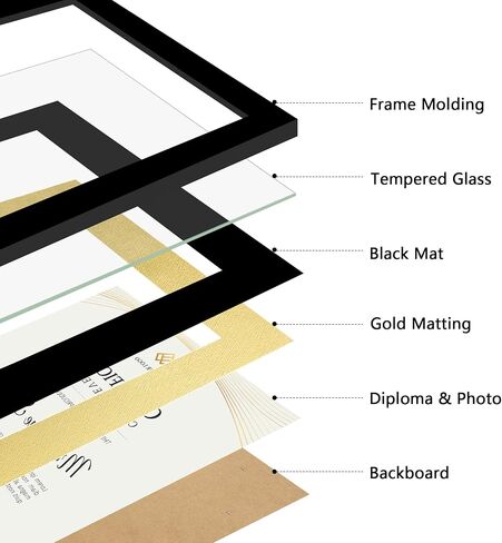 11x14 Picture Frame with Tempered Glass for 8.5x11 Certificate Frame with Mat, Document Diploma Award Degree Frame for Wall Hanging or Tabletop Display, Black in Kuwait