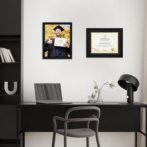 11x14 Picture Frame with Tempered Glass for 8.5x11 Certificate Frame with Mat, Document Diploma Award Degree Frame for Wall Hanging or Tabletop Display, Black in Kuwait
