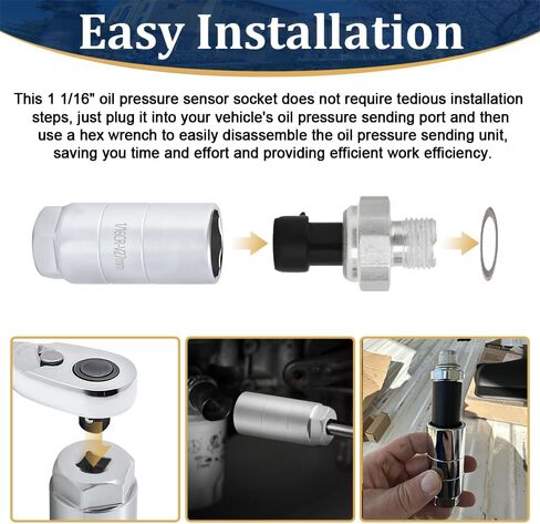 Oil Pressure Sensor Socket, Oil Pressure Switch Socket, Oil Pressure Sending Unit Hex Wrench 3/8" Drive or 1 1/8", 1-1/16 Vehicle Switches Socket for Quick Installing Oil Sending Unit (Black) in Saudi Arabia