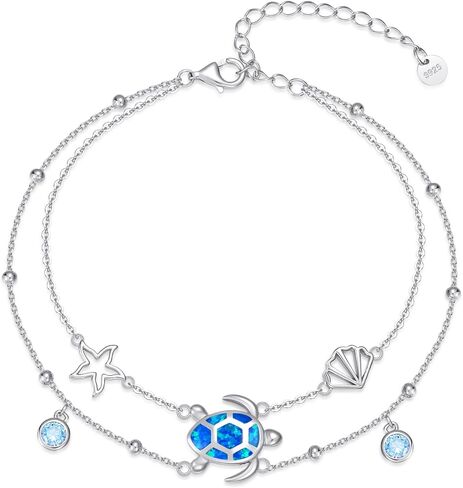 Blue Opal Turtle Bracelet,S925 Sterling Silver Ocean Summer Beach Starfish and Tortoise Cute Animal Birthday Mothers Day Christmas Gifts Jewelry Gifts in Saudi Arabia