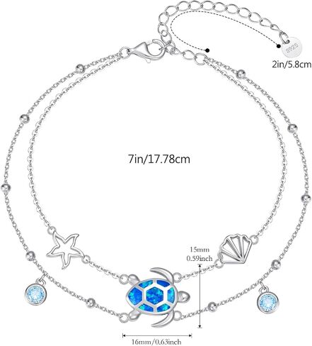 Blue Opal Turtle Bracelet,S925 Sterling Silver Ocean Summer Beach Starfish and Tortoise Cute Animal Birthday Mothers Day Christmas Gifts Jewelry Gifts in Saudi Arabia