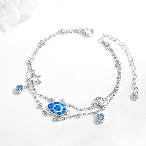 Blue Opal Turtle Bracelet,S925 Sterling Silver Ocean Summer Beach Starfish and Tortoise Cute Animal Birthday Mothers Day Christmas Gifts Jewelry Gifts in Saudi Arabia