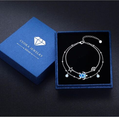 Blue Opal Turtle Bracelet,S925 Sterling Silver Ocean Summer Beach Starfish and Tortoise Cute Animal Birthday Mothers Day Christmas Gifts Jewelry Gifts in Saudi Arabia