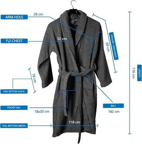 Luxury Cotton Terry Shawl Collar Bathrobe for Men & Women 100% Combed Terry Unisex Spa Robe in Saudi Arabia