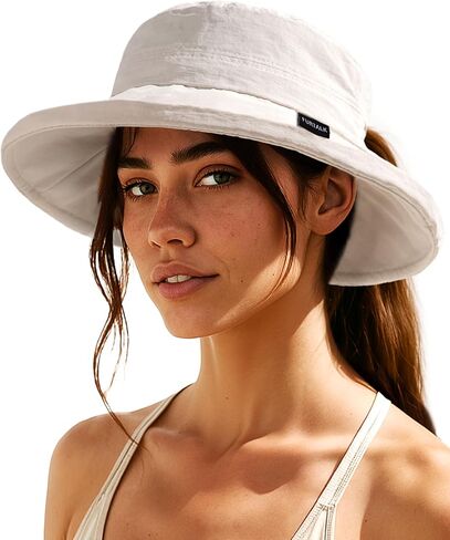 Furtalk Sun Hat للنساء Upf 80+ حافة واسعة ، دلو قابلة للتعبئة مع ثقب ذيل حصان للتنزه في الهواء الطلق في الهواء الطلق in Saudi Arabia
