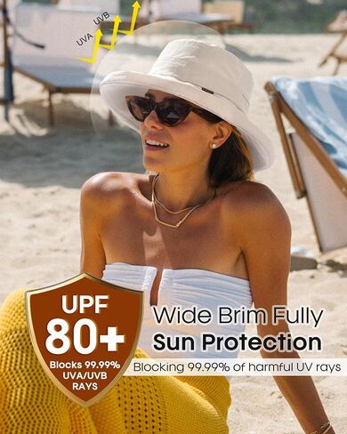 Furtalk Sun Hat للنساء Upf 80+ حافة واسعة ، دلو قابلة للتعبئة مع ثقب ذيل حصان للتنزه في الهواء الطلق في الهواء الطلق in Saudi Arabia