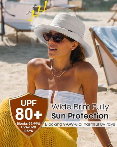 Furtalk Sun Hat للنساء Upf 80+ حافة واسعة ، دلو قابلة للتعبئة مع ثقب ذيل حصان للتنزه في الهواء الطلق في الهواء الطلق in Kuwait