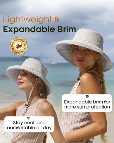 Furtalk Sun Hat للنساء Upf 80+ حافة واسعة ، دلو قابلة للتعبئة مع ثقب ذيل حصان للتنزه في الهواء الطلق في الهواء الطلق in Kuwait