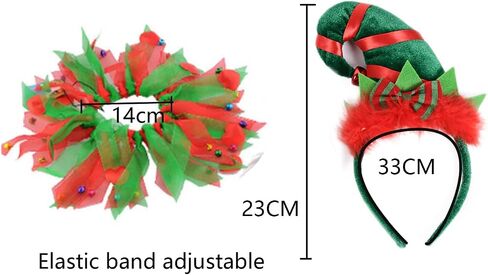 2PCS Dog Cat Christmas Costume Christmas Collar and Elf Headband Christmas Red and Green Collar Costume for Puppy Kitty Christmas Pet party Dress Xmas Set Clothes (A) in Saudi Arabia