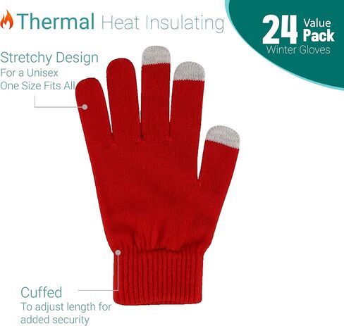 25 Pairs Touch Screen Winter Gloves, Thermal Bulk Pack, Lightweight Warm Soft Stretchy Brushed Interior in Saudi Arabia