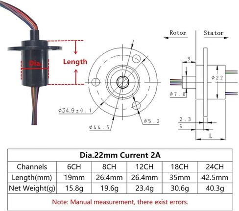 1PCS Mini Flange Slip Ring Dia.22mm 2A 2/4/6/8/12/18/24CH Channels Wires Conductive Ring Brush Slipring Rotating Electric Joint(Dia 22mm 24CH 2A) in Saudi Arabia