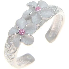 Arthur's Jewelry 925 sterling silver Hawaiian 2 plumeria flower scroll pink cz toe ring in Saudi Arabia