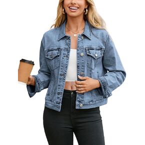 Glamaker Womens Jean Jacket 2025 Basic Trendy Long Sleeve Denim Jackets Button Down Fitted Trucker Shacket with Pockets in Saudi Arabia