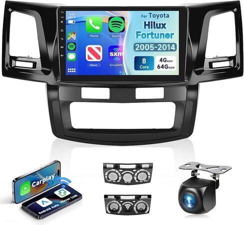 Android Car Stereo for 2005-2014 Toyota Fortuner Hilux with Wireless Car Play Android Auto MirrorLink HiFi Audio, Podofo 9" HD IPS Touch Screen Bluetooth Car Radio with GPS WiFi 16EQ Backup Camera Mic in Saudi Arabia