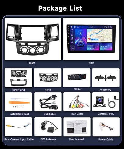 Android Car Stereo for 2005-2014 Toyota Fortuner Hilux with Wireless Car Play Android Auto MirrorLink HiFi Audio, Podofo 9" HD IPS Touch Screen Bluetooth Car Radio with GPS WiFi 16EQ Backup Camera Mic in Saudi Arabia