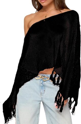 Seyurigaoka womens shyer poncho top خفيفة الوزن متماسكة شال قبالة بلوزة شبكة الكتف in Kuwait