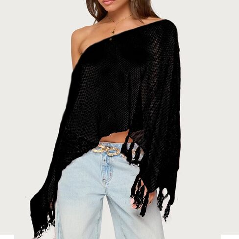 Seyurigaoka womens shyer poncho top خفيفة الوزن متماسكة شال قبالة بلوزة شبكة الكتف in Kuwait