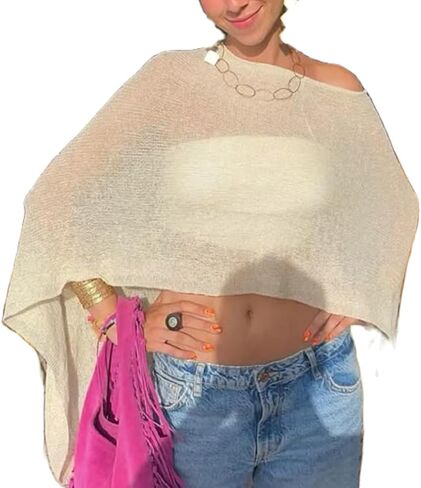 Seyurigaoka womens shyer poncho top خفيفة الوزن متماسكة شال قبالة بلوزة شبكة الكتف in Kuwait