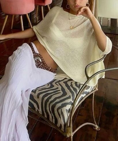 Seyurigaoka womens shyer poncho top خفيفة الوزن متماسكة شال قبالة بلوزة شبكة الكتف in Kuwait