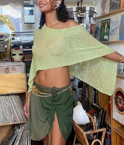 Seyurigaoka womens shyer poncho top خفيفة الوزن متماسكة شال قبالة بلوزة شبكة الكتف in Kuwait