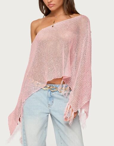 Seyurigaoka womens shyer poncho top خفيفة الوزن متماسكة شال قبالة بلوزة شبكة الكتف in Kuwait