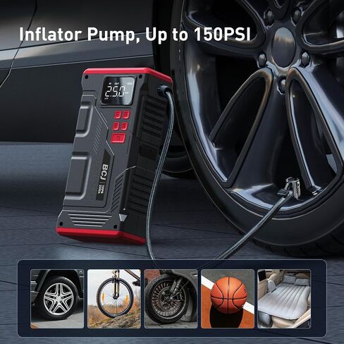 Portable Car Jump Starter with Air Compressor, BCJ 2500A Battery Jump Box with150PSI Digital Air Pump for Tire Inflator, 12V Lithium Battery Jumper Pack Booster for 8L Gas/7.5L Diesel Vehicles in Saudi Arabia