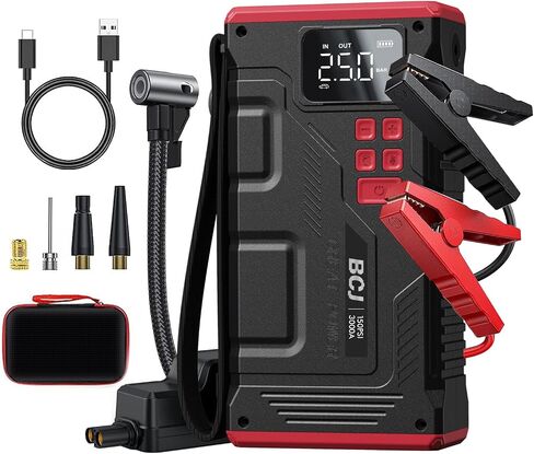 Portable Car Jump Starter with Air Compressor, BCJ 2500A Battery Jump Box with150PSI Digital Air Pump for Tire Inflator, 12V Lithium Battery Jumper Pack Booster for 8L Gas/7.5L Diesel Vehicles in Saudi Arabia