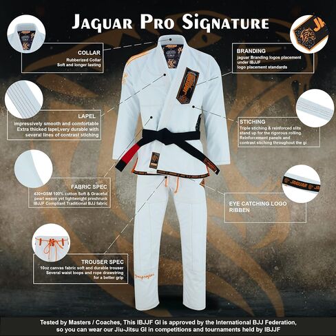JAGUAR PRO GEAR – Pro Signature Brazilian Jiu Jitsu| Kids Adults Unisex| Kimono Gi Lightweight Uniform with White Belt in Saudi Arabia