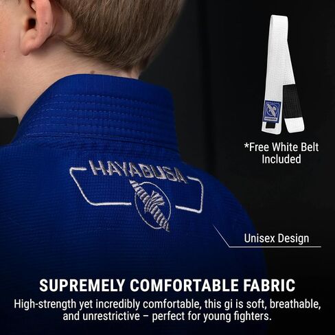 Hayabusa Essential Jiu Jitsu Gi Kids ، Pearl Weave ، يشمل BJJ White Belt و IBJJF متوافق وخفيف الوزن ودائم in Kuwait