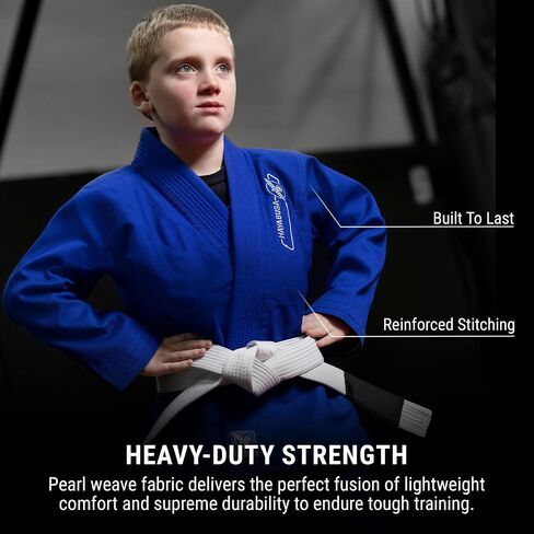 Hayabusa Essential Jiu Jitsu Gi Kids ، Pearl Weave ، يشمل BJJ White Belt و IBJJF متوافق وخفيف الوزن ودائم in Kuwait