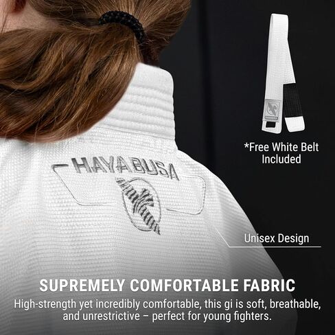 Hayabusa Essential Jiu Jitsu Gi Kids ، Pearl Weave ، يشمل BJJ White Belt و IBJJF متوافق وخفيف الوزن ودائم in Saudi Arabia