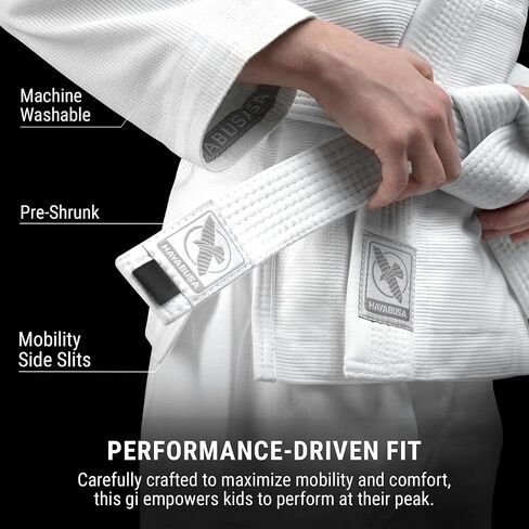 Hayabusa Essential Jiu Jitsu Gi Kids ، Pearl Weave ، يشمل BJJ White Belt و IBJJF متوافق وخفيف الوزن ودائم in Saudi Arabia
