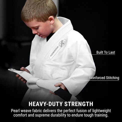 Hayabusa Essential Jiu Jitsu Gi Kids ، Pearl Weave ، يشمل BJJ White Belt و IBJJF متوافق وخفيف الوزن ودائم in Saudi Arabia