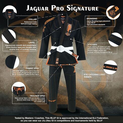 JAGUAR PRO GEAR – Pro Signature Brazilian Jiu Jitsu| Kids Adults Unisex| Kimono Gi Lightweight Uniform with White Belt in Saudi Arabia