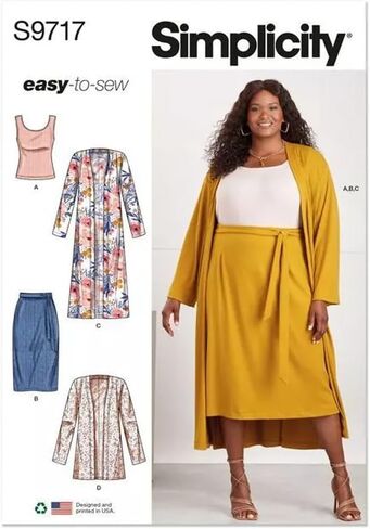 مجموعة أنماط الخياطة النسائية بدون أكمام من Simplicity، سترة وتنورة، كود S9717، المقاسات 20W-22W-24W-26W-28W، متعدد الألوان in Kuwait
