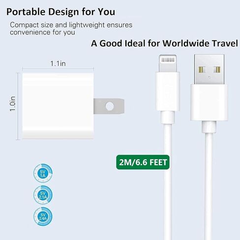 iPhone Wall Charger,[Apple MFi Certified] 2 Pack Lightning Cable Quick Fast Charging Cord USB Wall Chargers Travel Plug Adapter for iPhone 14/Pro Max/13/12/11/10/X/XR/XS Max/SE/8/7/6/Plus 6FT in Kuwait