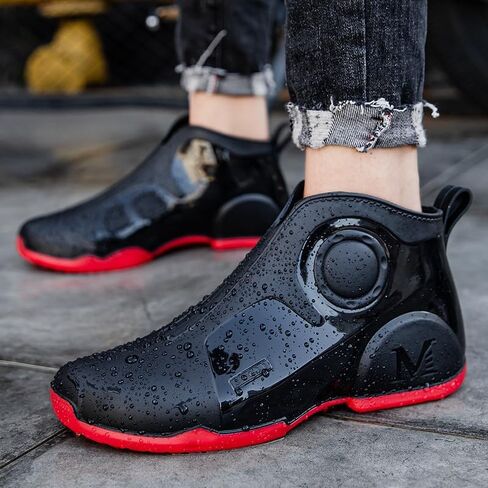 Men's Solid Color Slip On Waterproof Rain Boots, Comfy Non Slip Durable Water Shoes For Men's Rainy Day Outdoor Activities in Saudi Arabia