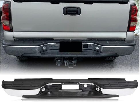 خطوة خلفية Ecotric الوفير متوافق مع 1999-2007 Chevy Chevrolet Silverado GMC Sierra 1500 2500 شريط الوجه الكلاسيكي مع أضواء لوحة الترخيص استبدال GM1103122 12496085 GM1103124 مسحوق المسحوق الأسود in Saudi Arabia