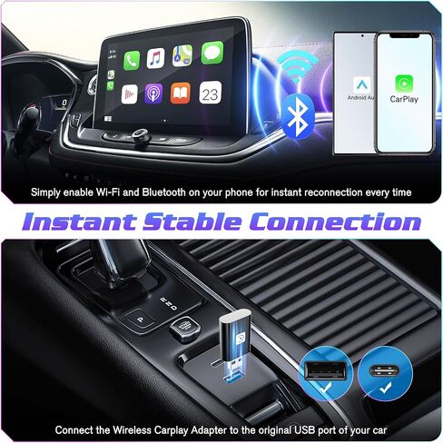 Mini Wireless Carplay Adapter for Apple, Newest Stable Wireless carplay Adapter Smallest Fast Convert Factory Wired to Wireless CarPlay Dongle Cars for iOS in Saudi Arabia