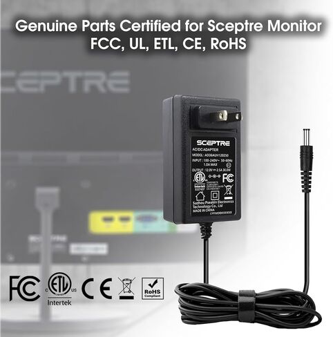 Kado Power Adapter 12V-2A AC Power Cord Genuine Parts Made for Sceptre Monitor E205W-16003R E205W-1600SR E205W-16003RT E205W-16003RT1 E205W-16003RTT E209W-16003R E209W-16003RT E209W-16003RT1 Series in Kuwait