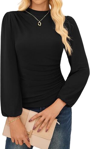 GRACE KARIN Womens Long Sleeve Ruched Tops Mock Neck Slim Fit Y2K Going Out Blouses 2025 Fall Trendy Tight Shirts in Saudi Arabia