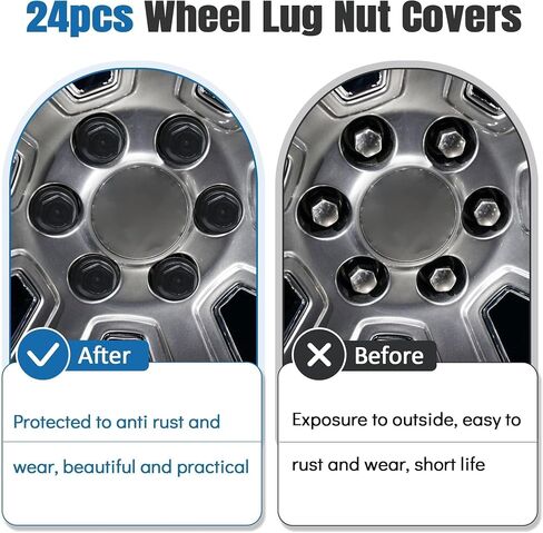 15646250 24 PCS Wheel Lug Nut Cap Covers Fit for GMC Fit for Chevy C1500 C2500 C3500 Thread M27-2.0 Hex Size 22mm Length 39.4mm Full Size in Saudi Arabia