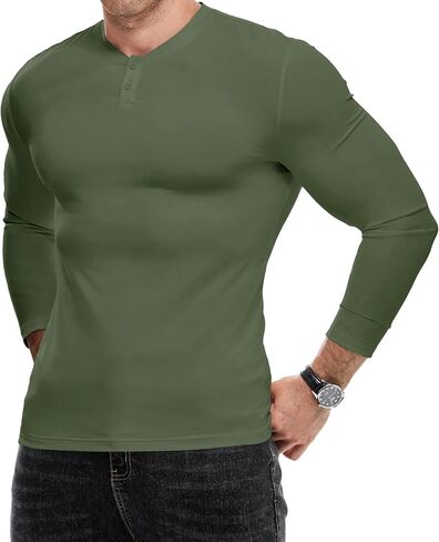 JMIERR Mens Muscle Slim Henley Shirt Button V-Neck Long Sleeve Gym Workout Athletic T Shirts in Saudi Arabia