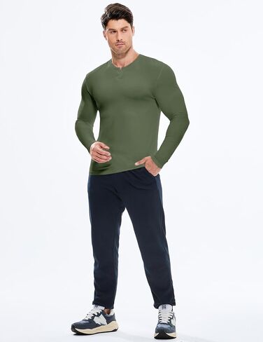 JMIERR Mens Muscle Slim Henley Shirt Button V-Neck Long Sleeve Gym Workout Athletic T Shirts in Saudi Arabia