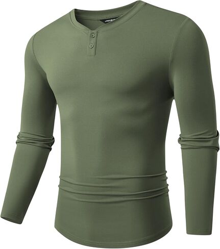 JMIERR Mens Muscle Slim Henley Shirt Button V-Neck Long Sleeve Gym Workout Athletic T Shirts in Saudi Arabia