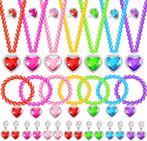 Princess Jewelry Set for Girls with Colorful Necklace Bracelets Rings Earrings Birthday Gifts Party Favors Pretend Play Dress up Costume Friendship Jewelry for Toddler Girls (Heart) in Saudi Arabia