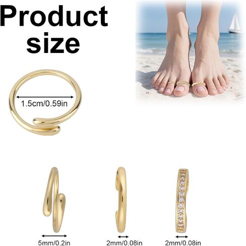 حلقات إصبع القدم 3pcs للنساء ، 3 أنماط عناق مملوءة بالذهب و CZ حلقات أصابع القدم المفتوحة قابلة للتعديل المجوهرات الشاطئية المجوهرات الأنيقة. in Saudi Arabia