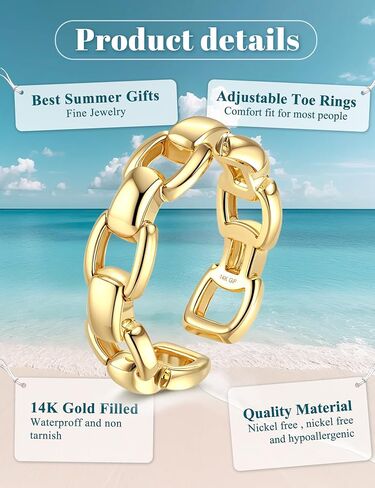 FIASASO 14K Gold Filled Toe Rings for Women Non Tarnish 14K Gold Filled Toe Ring Adjustable Band Opal Dainty Toe Ring Summer Beach Open Toe Rings Foot Jewelry in Saudi Arabia