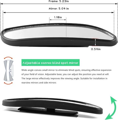 2PCS Blind Spot Car Mirror, Rectangular HD Glass Wide Angle Rearview Mirror with Adjustable Stick, Long Framed ABS Housing Convex Side Rear View Mirror for Car SUV Truck in Saudi Arabia
