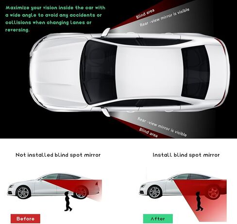 2PCS Blind Spot Car Mirror, Rectangular HD Glass Wide Angle Rearview Mirror with Adjustable Stick, Long Framed ABS Housing Convex Side Rear View Mirror for Car SUV Truck in Saudi Arabia